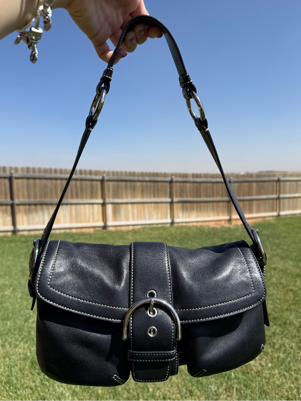Coach Black Leather Shoulder Bag Silver Hardware Style #3653